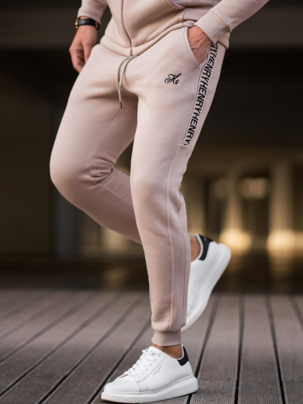 HENRY_CLOTHING_BEIGE_GOLD_TAPED_PANTS